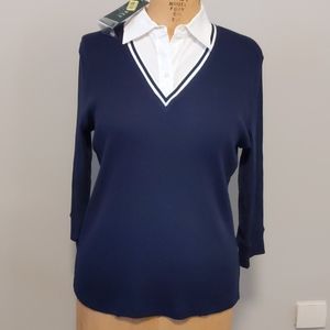 Lauren Ralph Lauren 1X Navy Top NWT